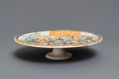 An Italian maiolica tazza with fine biblical scene, Castelli, Grue workshop, 18th C.