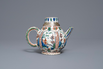 A ribbed Dutch Delft cashmere palette teapot, 17/18th C.