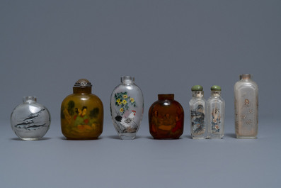 Six Chinese reverse-painted glass snuff bottles, 19/20th C.