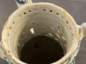 A Dutch Delft blue and white puzzle jug, dated 1737