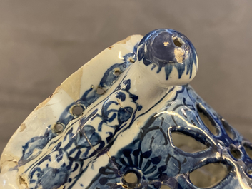 A Dutch Delft blue and white puzzle jug, dated 1737