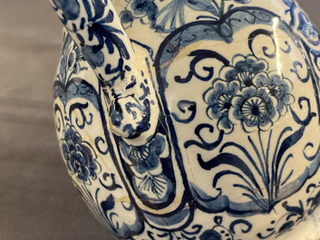 A Dutch Delft blue and white puzzle jug, dated 1737