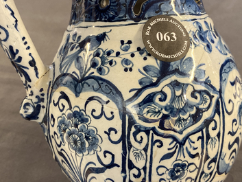 A Dutch Delft blue and white puzzle jug, dated 1737