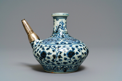 A Chinese blue and white silver-mounted kendi, Ming