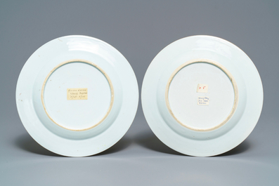 A pair of Chinese famille rose plates with a suckling lady, Yongzheng