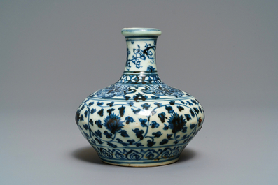 A Chinese blue and white silver-mounted kendi, Ming