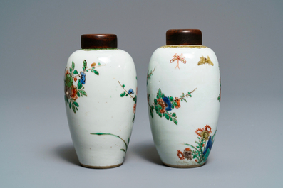 Two Chinese famille verte vases with birds on blossoming branches, Kangxi