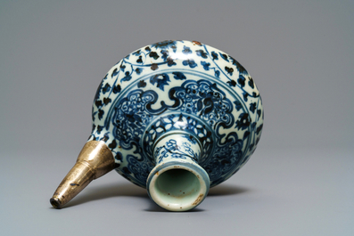 A Chinese blue and white silver-mounted kendi, Ming