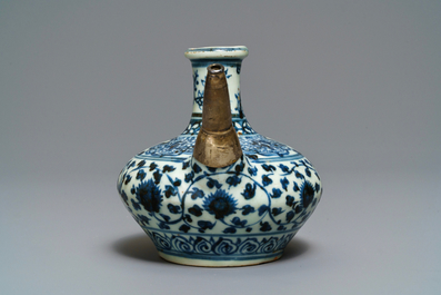 A Chinese blue and white silver-mounted kendi, Ming