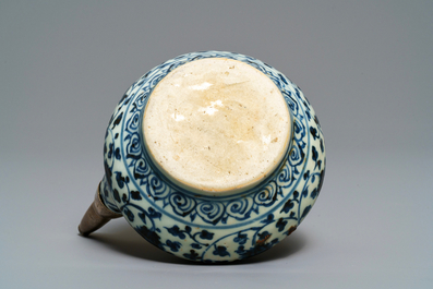 A Chinese blue and white silver-mounted kendi, Ming