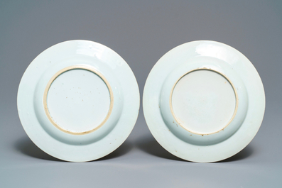 A pair of Chinese famille rose 'phoenixes' plates, Qianlong
