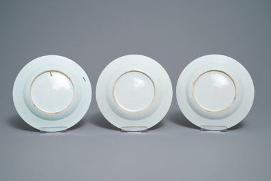 Seven Chinese famille rose plates with Luohan near a tiger, Qianlong