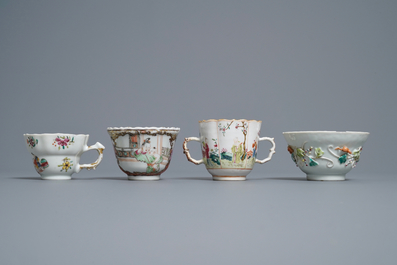 Eight Chinese famille rose cups and saucers, Yongzheng/Qianlong