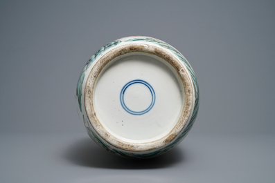 A Chinese famille rose rouleau vase, 19th C.