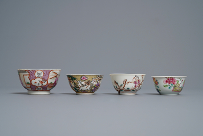 Eight Chinese famille rose cups and saucers, Yongzheng/Qianlong