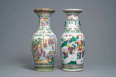 Two Chinese famille rose 'court scene' vases, 19th C.