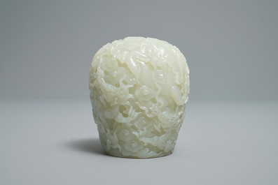A Chinese celadon jade 'dragon' finial for a stupa, 19/20th C.