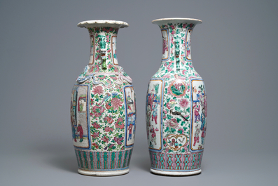 Two Chinese famille rose 'court scene' vases, 19th C.