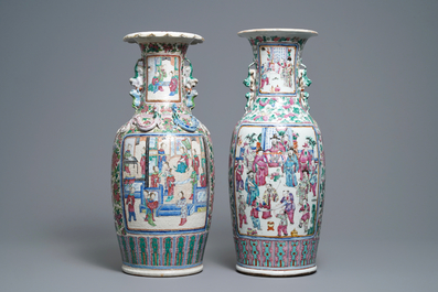 Two Chinese famille rose 'court scene' vases, 19th C.