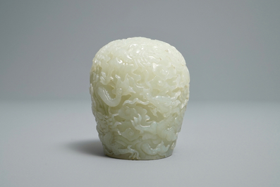 A Chinese celadon jade 'dragon' finial for a stupa, 19/20th C.