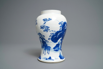 A Chinese blue and white 'deer and crane' vase, Kangxi