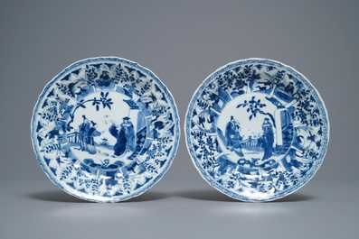 Five Chinese blue and white 'Romance of the Western Chamber' dishes, Kangxi