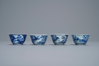 Zestien Chinese blauw-witte koppen en schotels, Kangxi