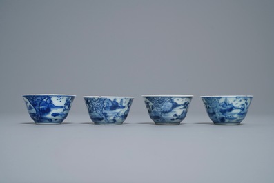 Zestien Chinese blauw-witte koppen en schotels, Kangxi