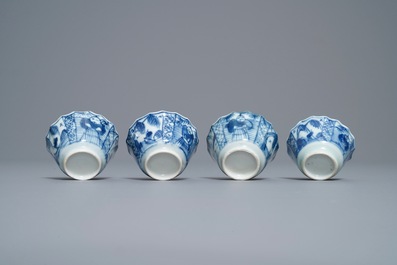 Zestien Chinese blauw-witte koppen en schotels, Kangxi