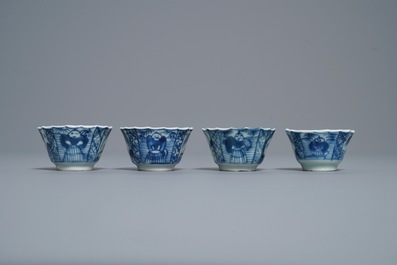 Zestien Chinese blauw-witte koppen en schotels, Kangxi