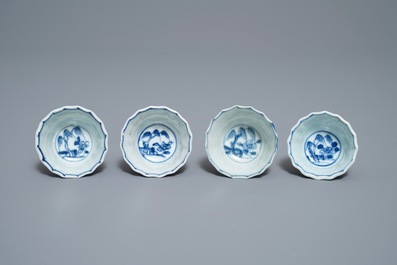 Zestien Chinese blauw-witte koppen en schotels, Kangxi