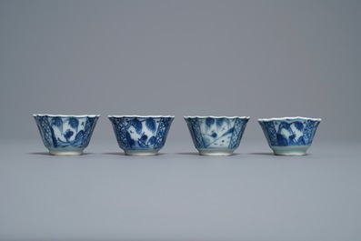 Zestien Chinese blauw-witte koppen en schotels, Kangxi