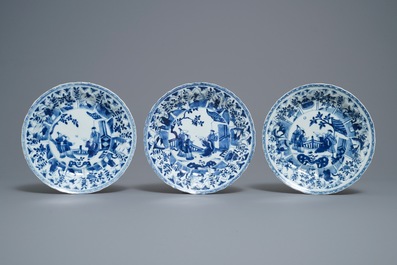 Five Chinese blue and white 'Romance of the Western Chamber' dishes, Kangxi