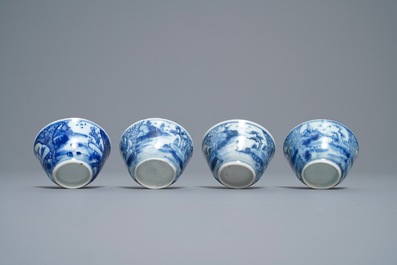 Zestien Chinese blauw-witte koppen en schotels, Kangxi