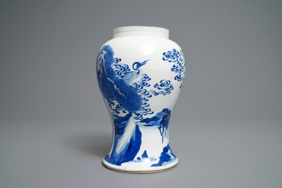 A Chinese blue and white 'deer and crane' vase, Kangxi