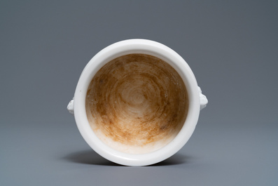 A Chinese blanc de Chine censer with inscription, Kangxi