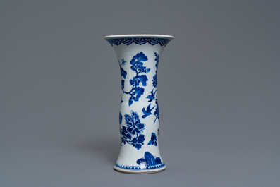 A Chinese blue and white vase with birds among flowers, Kangxi