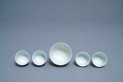 A Chinese 7-piece blue and white Vietnamese market 'Bleu de Hue' tea service, 19th C.