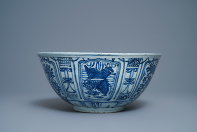 A large Chinese blue and white 'ducks' bowl, Wanli