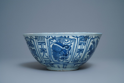 A large Chinese blue and white 'ducks' bowl, Wanli