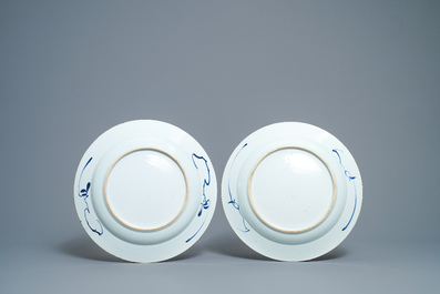 Five Chinese blue and white 'Romance of the Western Chamber' dishes, Kangxi/Yongzheng