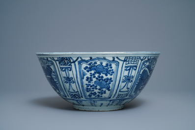 A large Chinese blue and white 'ducks' bowl, Wanli