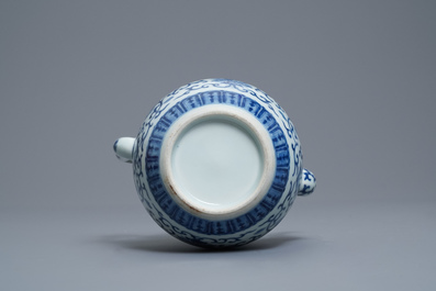 A Chinese blue and white 'bats and shou' jug, 19th C.