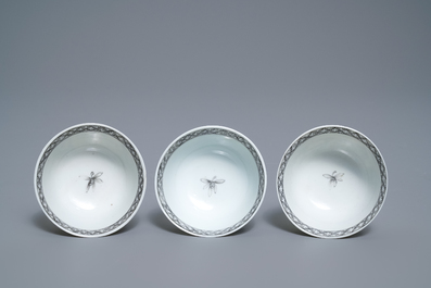 A Chinese grisaille 15-piece tea service with 'brothel' design, Yongzheng/Qianlong