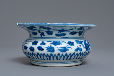 A Chinese blue and white spittoon or slops jar, zha dou, Ming