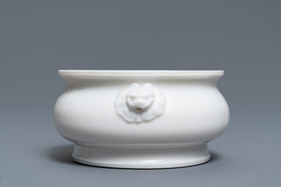 A Chinese blanc de Chine censer with inscription, Kangxi