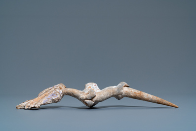 Une paire de figures de dragons en terre cuite polychrome, Han