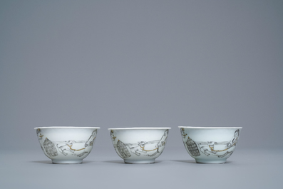 A Chinese grisaille 15-piece tea service with 'brothel' design, Yongzheng/Qianlong