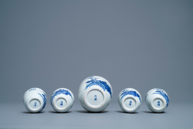 A Chinese 7-piece blue and white Vietnamese market 'Bleu de Hue' tea service, 19th C.