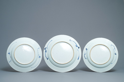 Five Chinese blue and white 'Romance of the Western Chamber' dishes, Kangxi/Yongzheng